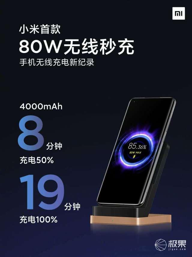 小米无线充电技术突破80W，4000mAh电池19分钟充满